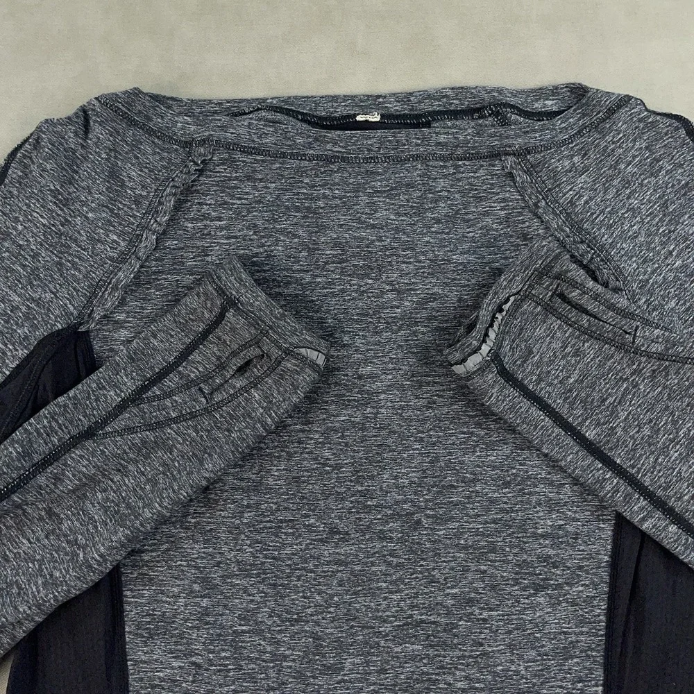 Lululemon Gray Black Full Tilt Long Sleeve Pullover Ruffle Trim T-shirt Sz 6